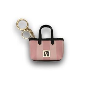 Victoria’s Secret Signature Stripe Mini Zipper Purse Keychain Rare